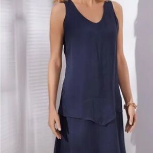 Soft Surroundings Navy 100% Silk Layered Maxi Dress